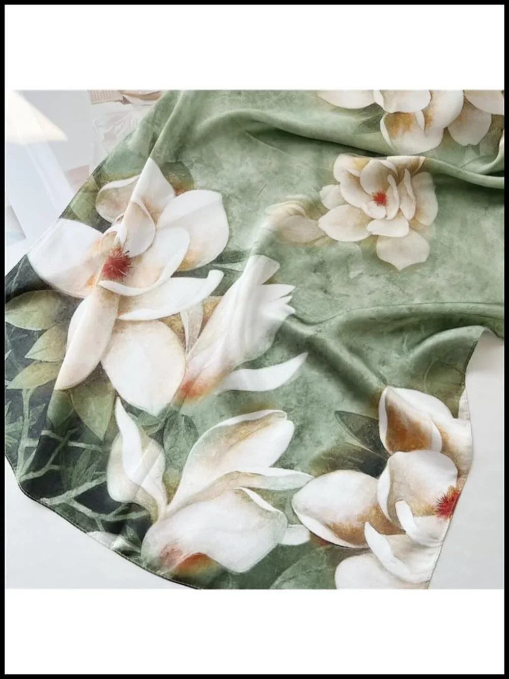 100% Mulberry Silk Scarf Floral Print Long Satin Scarf Headscarf Hair Wrap